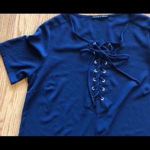 Harlowe & Graham Navy Lace Up Dress